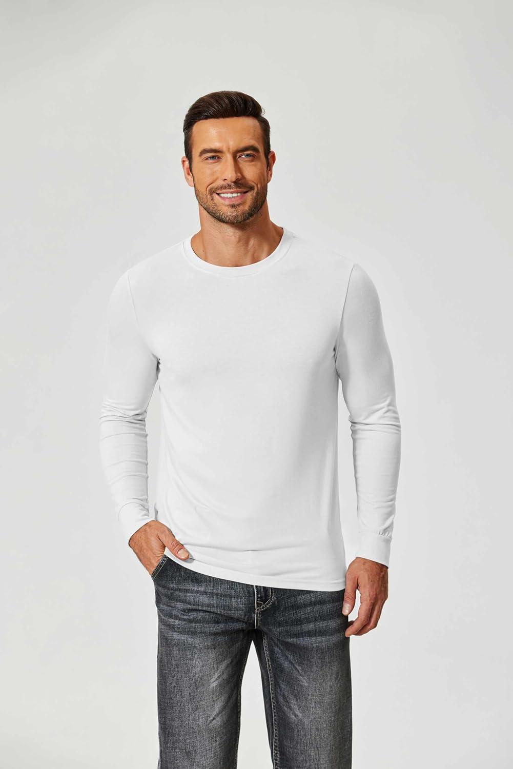 imageCOOFANDY Mens Long Sleeve Tee Shirts Crew Neck TShirt Casual Pullover Basic Tees Soft Stretch TshirtsWhite