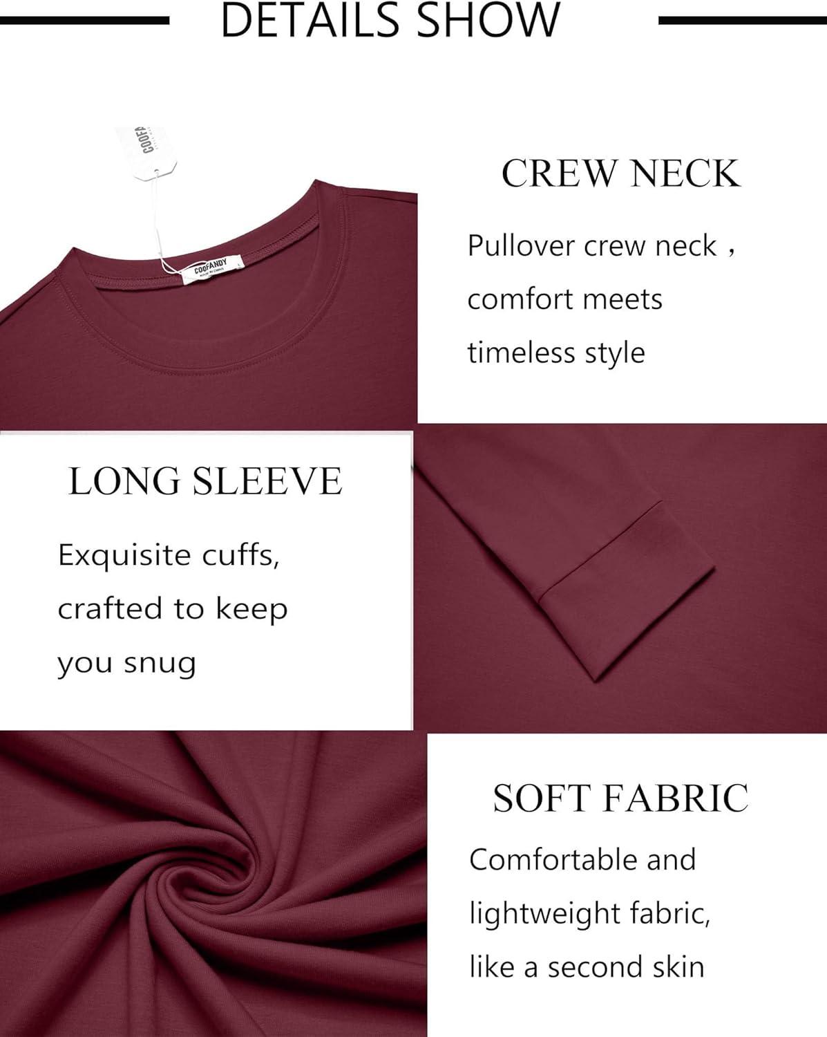 imageCOOFANDY Mens Long Sleeve Tee Shirts Crew Neck TShirt Casual Pullover Basic Tees Soft Stretch TshirtsWine Red