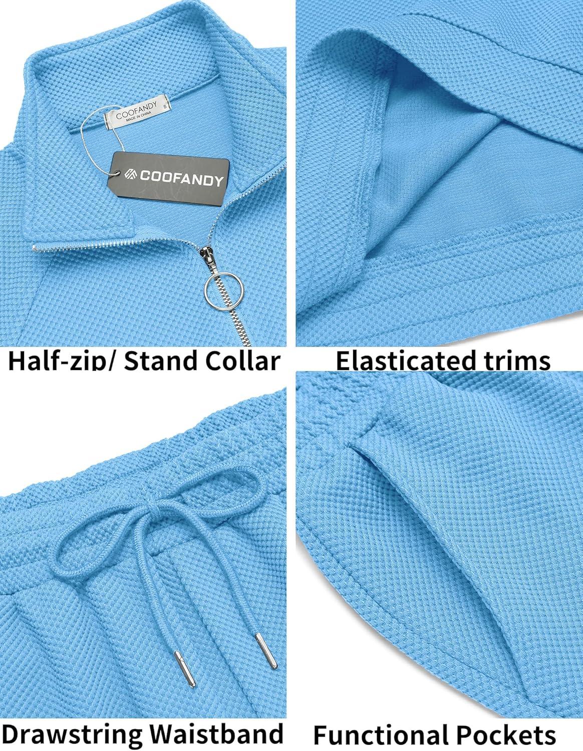 imageCOOFANDY Mens Tracksuit 2 Piece Relaxed Fit Halfzip Sweatsuits Athletic Running Jogging Suit SetsLight Blue