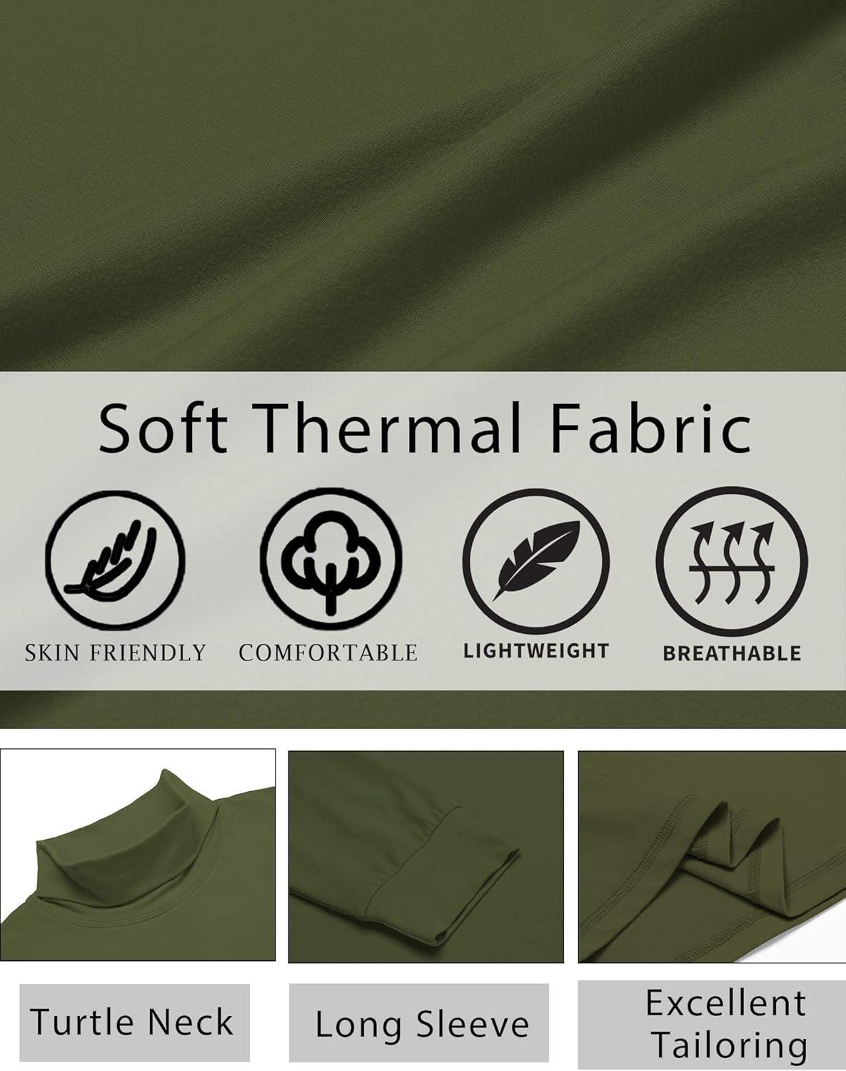 imageCOOFANDY Mens Turtleneck T Shirt Long Sleeve Pullover Sweater Slim Fit Lightweight Thermal Undershirt TopsArmy Green