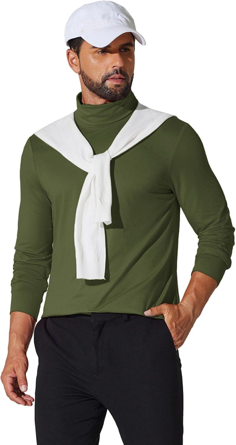 imageCOOFANDY Mens Turtleneck T Shirt Long Sleeve Pullover Sweater Slim Fit Lightweight Thermal Undershirt TopsArmy Green