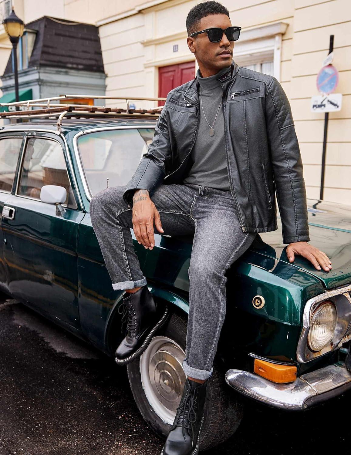 imageCOOFANDY Mens Turtleneck T Shirt Long Sleeve Pullover Sweater Slim Fit Lightweight Thermal Undershirt TopsDark Grey