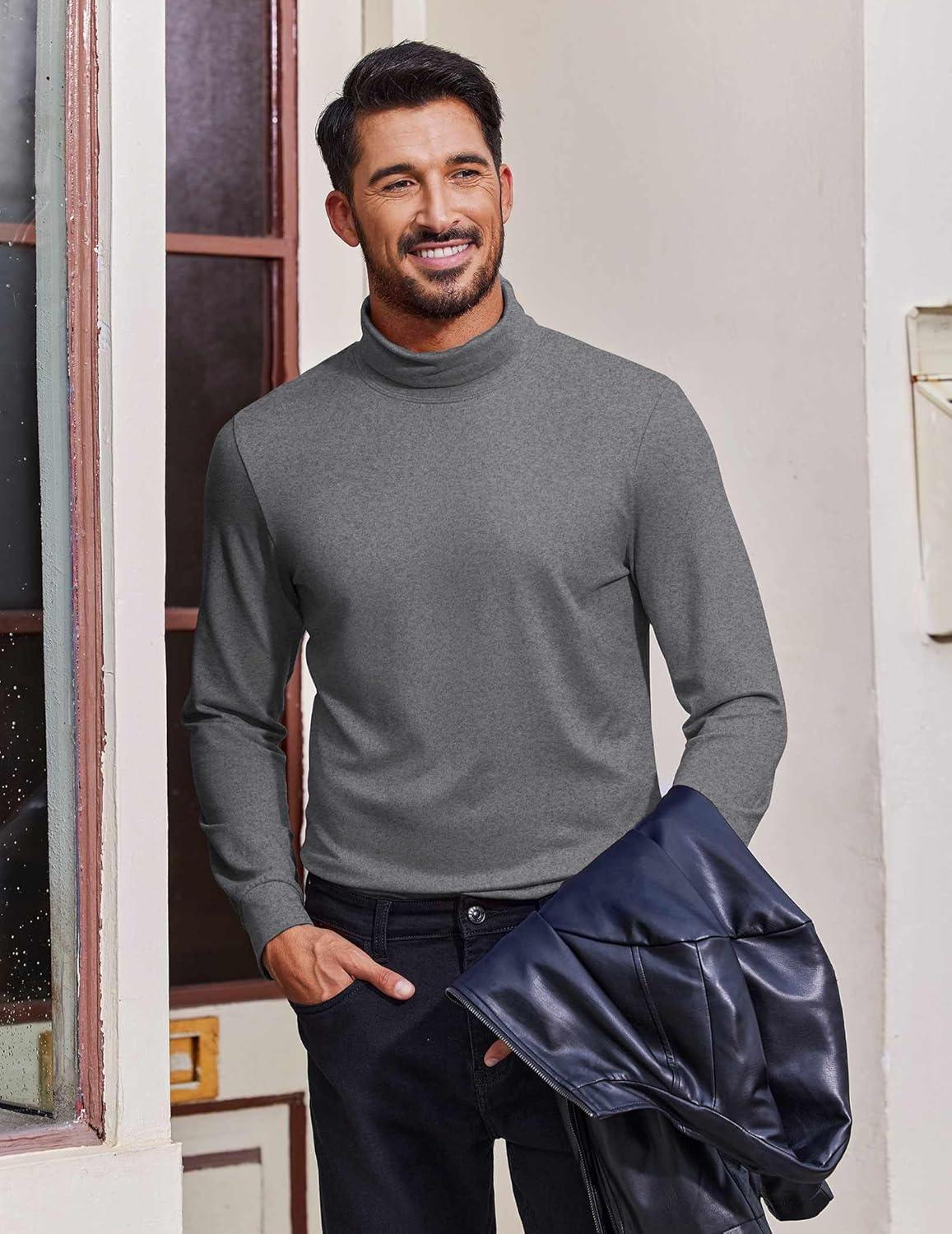 imageCOOFANDY Mens Turtleneck T Shirt Long Sleeve Pullover Sweater Slim Fit Lightweight Thermal Undershirt TopsDark Grey