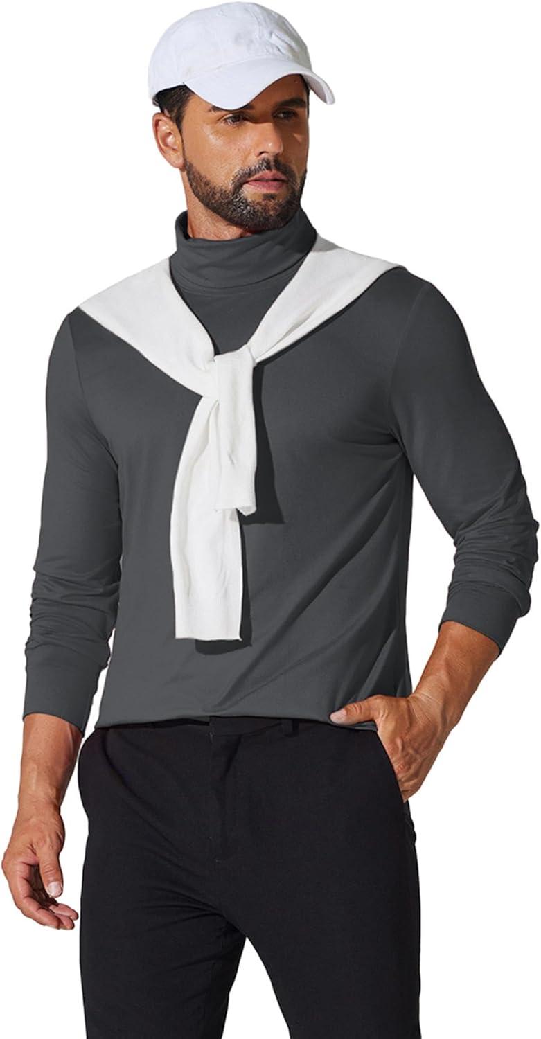 imageCOOFANDY Mens Turtleneck T Shirt Long Sleeve Pullover Sweater Slim Fit Lightweight Thermal Undershirt TopsDeep Grey
