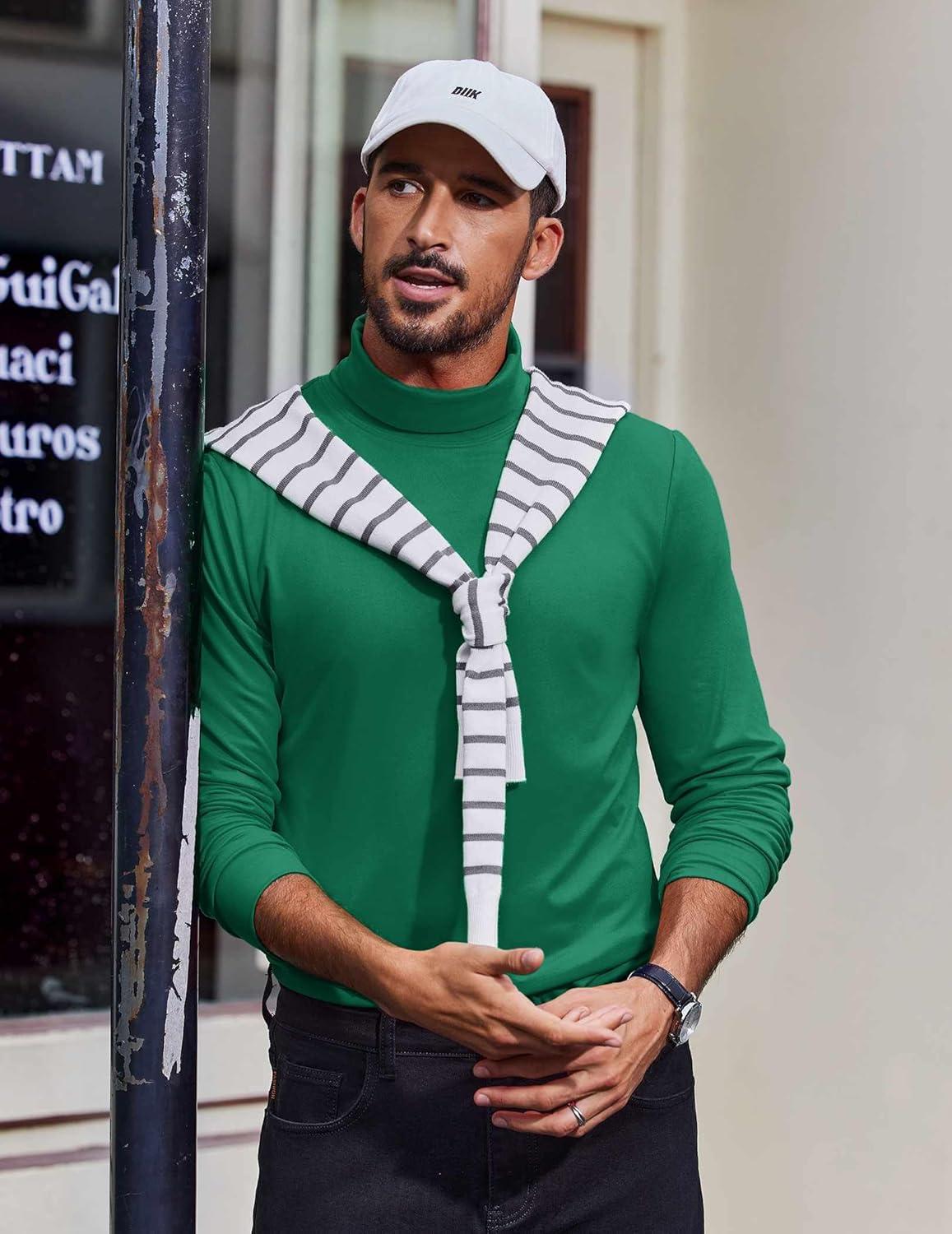 imageCOOFANDY Mens Turtleneck T Shirt Long Sleeve Pullover Sweater Slim Fit Lightweight Thermal Undershirt TopsGreen