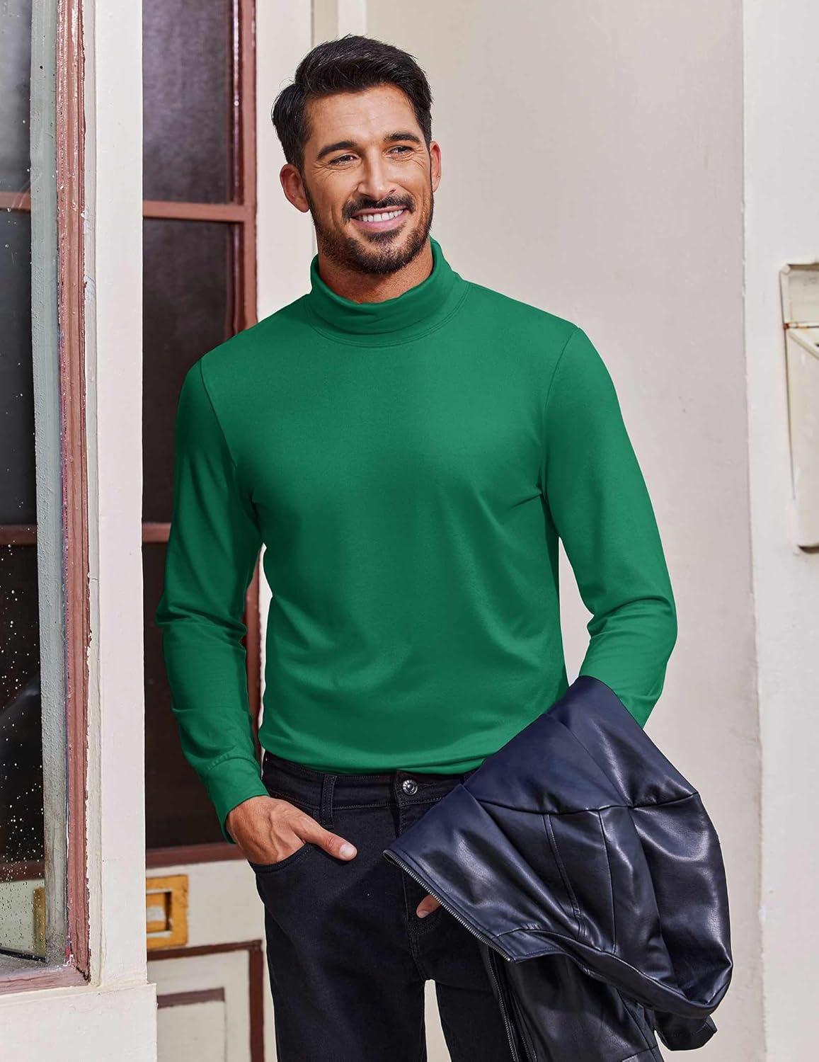 imageCOOFANDY Mens Turtleneck T Shirt Long Sleeve Pullover Sweater Slim Fit Lightweight Thermal Undershirt TopsGreen