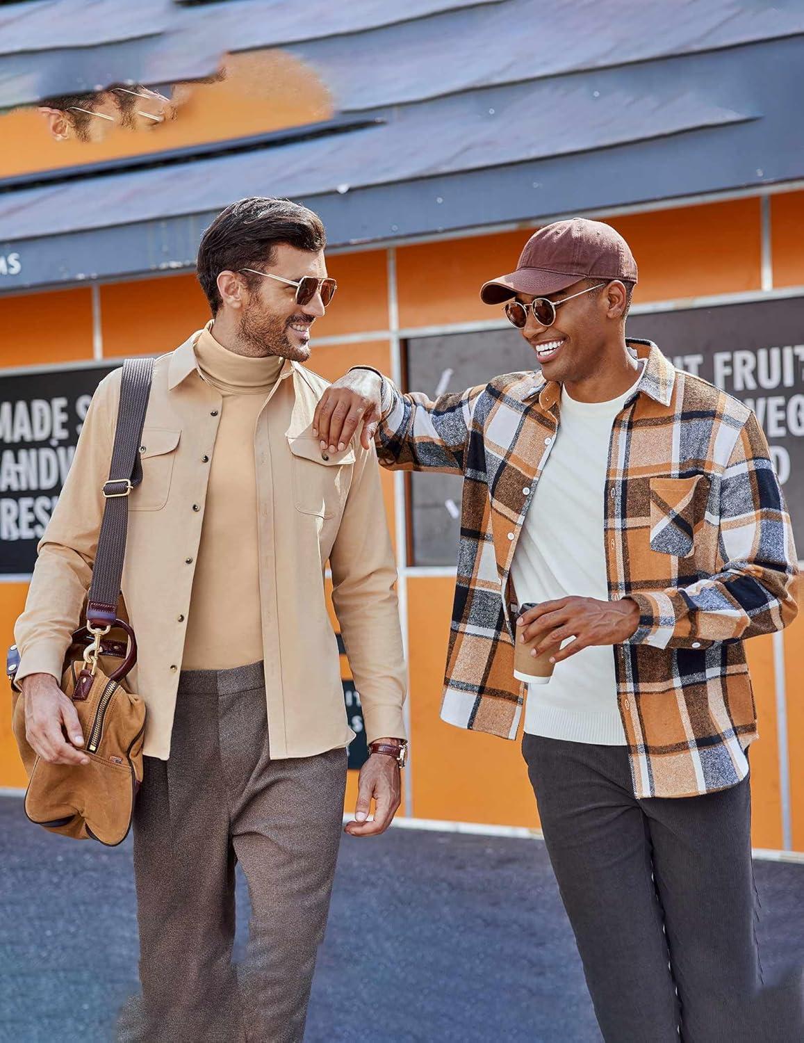 imageCOOFANDY Mens Turtleneck T Shirt Long Sleeve Pullover Sweater Slim Fit Lightweight Thermal Undershirt TopsKhaki