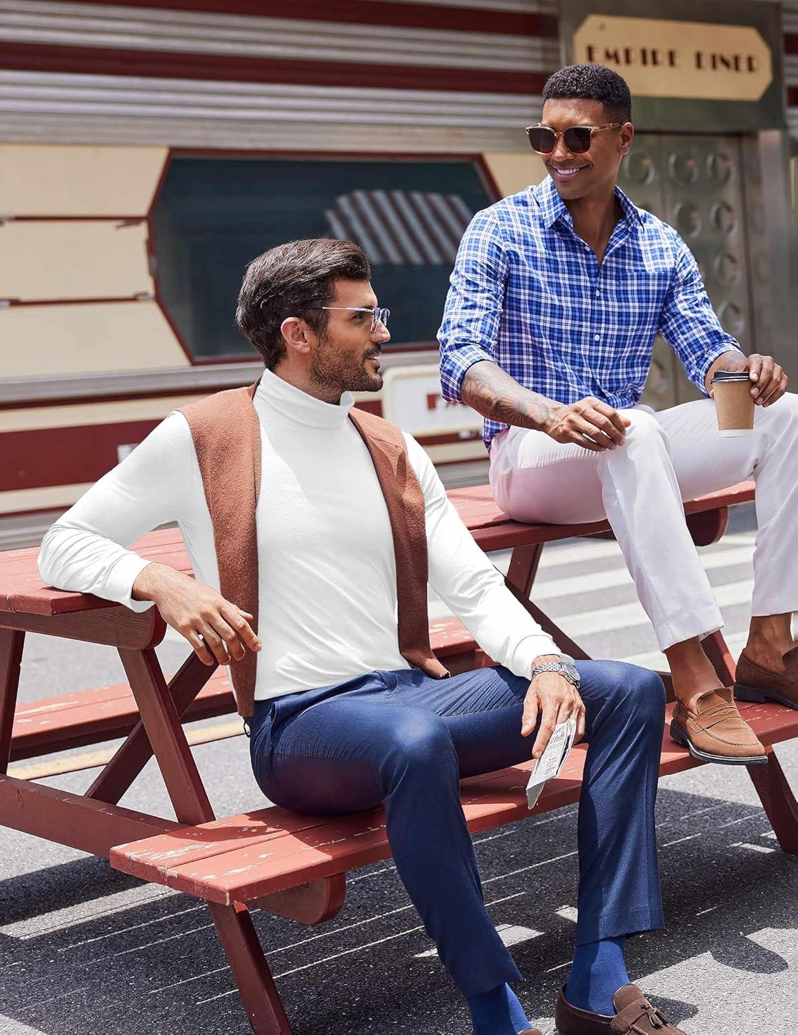 imageCOOFANDY Mens Turtleneck T Shirt Long Sleeve Pullover Sweater Slim Fit Lightweight Thermal Undershirt TopsWhite