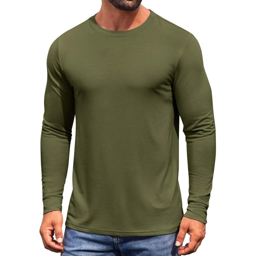 imageCOOFANDY Mens Long Sleeve Tee Shirts Crew Neck TShirt Casual Pullover Basic Tees Soft Stretch TshirtsArmy Green
