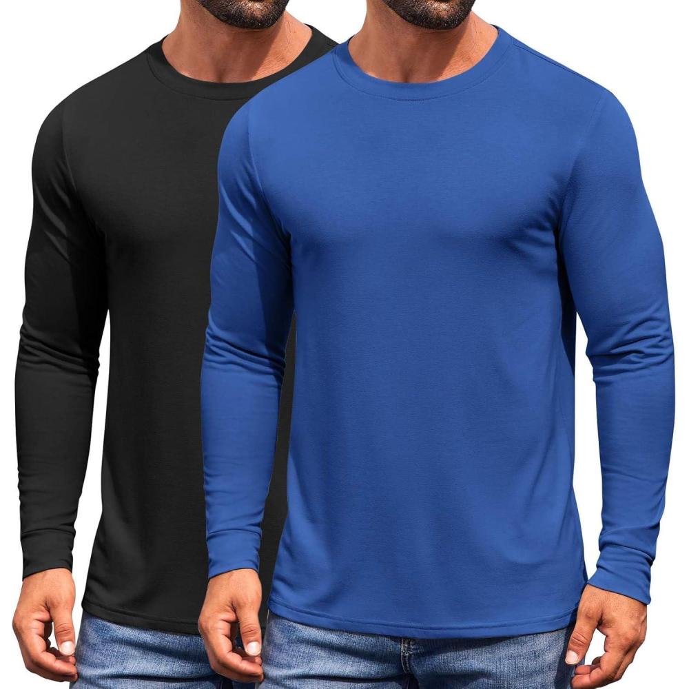 imageCOOFANDY Mens Long Sleeve Tee Shirts Crew Neck TShirt Casual Pullover Basic Tees Soft Stretch TshirtsBlacknavy