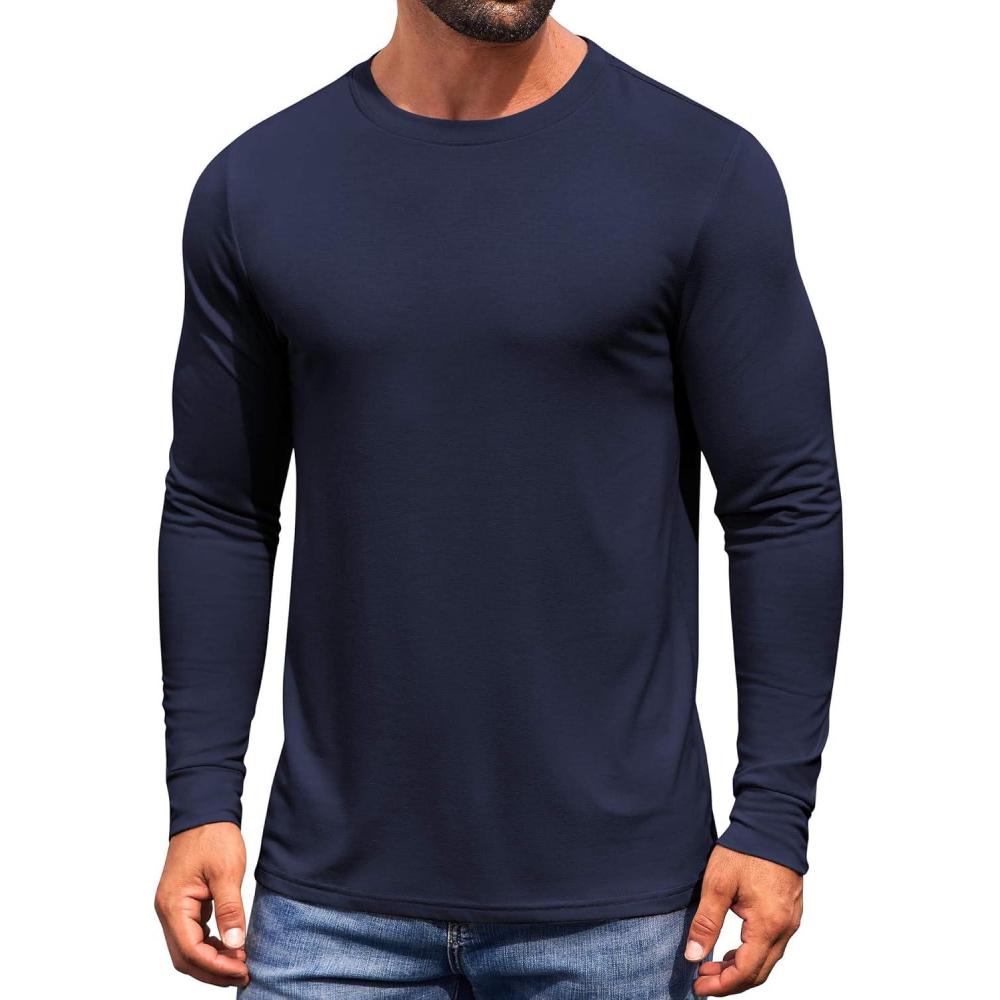 imageCOOFANDY Mens Long Sleeve Tee Shirts Crew Neck TShirt Casual Pullover Basic Tees Soft Stretch TshirtsNavy