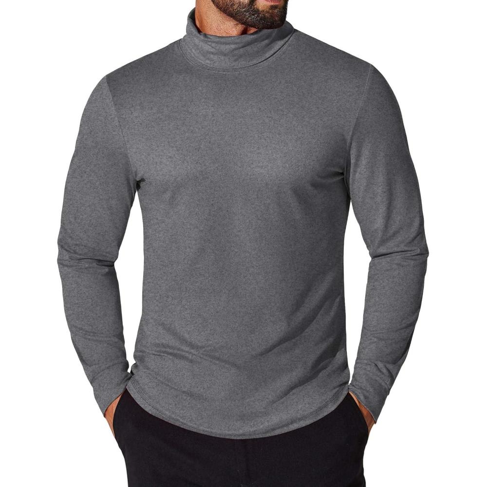 imageCOOFANDY Mens Turtleneck T Shirt Long Sleeve Pullover Sweater Slim Fit Lightweight Thermal Undershirt TopsDark Grey