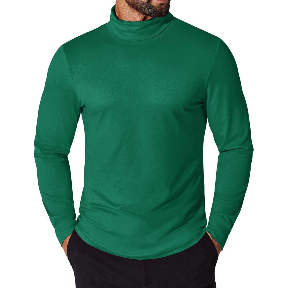 imageCOOFANDY Mens Turtleneck T Shirt Long Sleeve Pullover Sweater Slim Fit Lightweight Thermal Undershirt TopsGreen