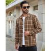 imageCOOFANDY Mens Flannel Shirts Casual Button Down Plaid Shirt Jacket Long Sleeve Fleece ShacketBrownwhite Plaid