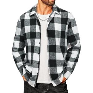 imageCOOFANDY Mens Flannel Shirts Casual Button Down Plaid Shirt Jacket Long Sleeve Fleece ShacketBlackwhite Plaid