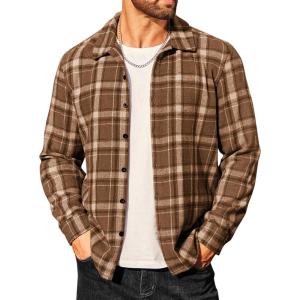 imageCOOFANDY Mens Flannel Shirts Casual Button Down Plaid Shirt Jacket Long Sleeve Fleece ShacketBrownwhite Plaid