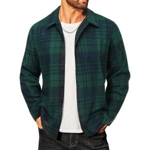 imageCOOFANDY Mens Flannel Shirts Casual Button Down Plaid Shirt Jacket Long Sleeve Fleece ShacketGreennavy Plaid