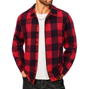 imageCOOFANDY Mens Flannel Shirts Casual Button Down Plaid Shirt Jacket Long Sleeve Fleece ShacketRedblack Plaid