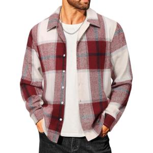 imageCOOFANDY Mens Flannel Shirts Casual Button Down Plaid Shirt Jacket Long Sleeve Fleece ShacketRedwhite Plaid