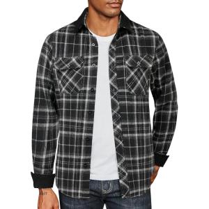 imageCOOFANDY Mens Flannel Shirts Long Sleeve Fleece Plaid Jacket Casual Stylish Button Down Shirts with PocketsBlack