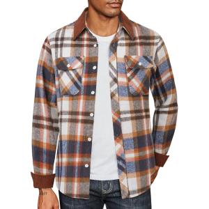 imageCOOFANDY Mens Flannel Shirts Long Sleeve Fleece Plaid Jacket Casual Stylish Button Down Shirts with PocketsBrown