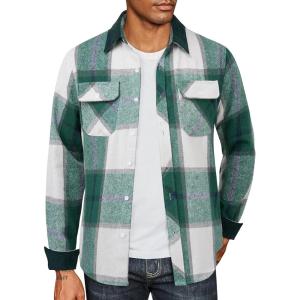 imageCOOFANDY Mens Flannel Shirts Long Sleeve Fleece Plaid Jacket Casual Stylish Button Down Shirts with PocketsGreen