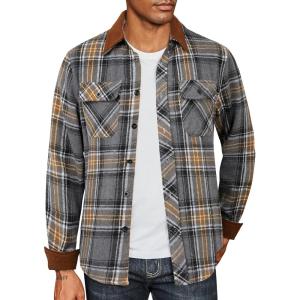 imageCOOFANDY Mens Flannel Shirts Long Sleeve Fleece Plaid Jacket Casual Stylish Button Down Shirts with PocketsGrey