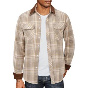 imageCOOFANDY Mens Flannel Shirts Long Sleeve Fleece Plaid Jacket Casual Stylish Button Down Shirts with PocketsLight Khaki