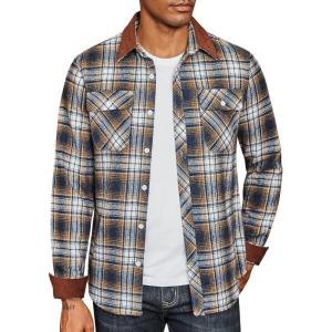 imageCOOFANDY Mens Flannel Shirts Long Sleeve Fleece Plaid Jacket Casual Stylish Button Down Shirts with PocketsNavy