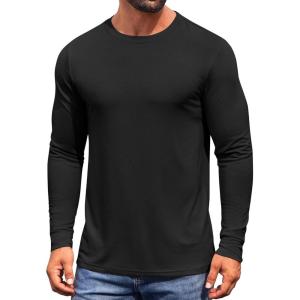 imageCOOFANDY Mens Long Sleeve Tee Shirts Crew Neck TShirt Casual Pullover Basic Tees Soft Stretch TshirtsBlack