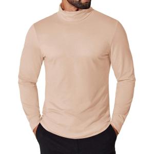 imageCOOFANDY Mens Turtleneck T Shirt Long Sleeve Pullover Sweater Slim Fit Lightweight Thermal Undershirt TopsLight Khaki