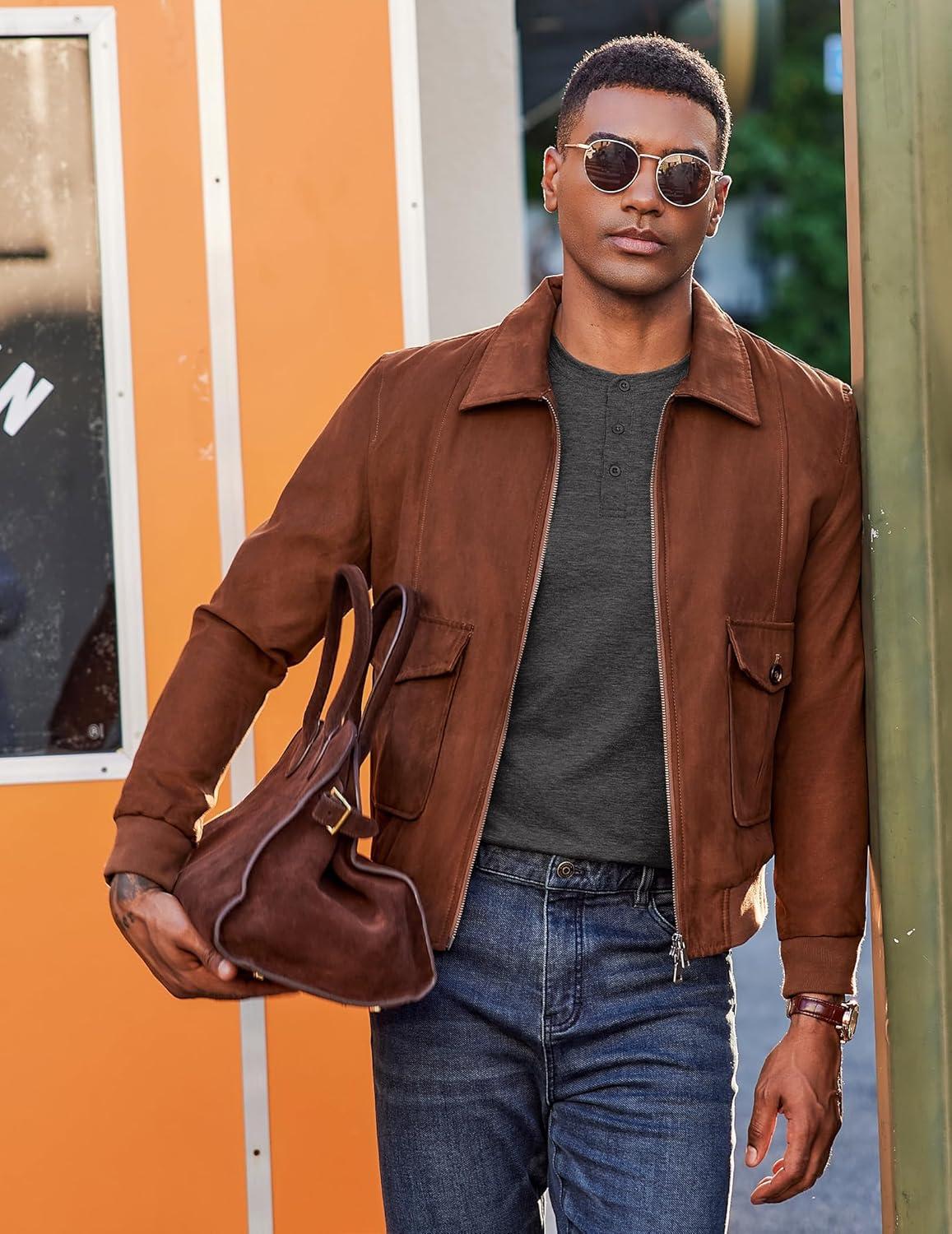 imageCOOFANDY Henley Shirts for Men Long Sleeve T Shirts Textured Casual Stretch Fashion Pullover Lightweight Fall TopsDark Grey