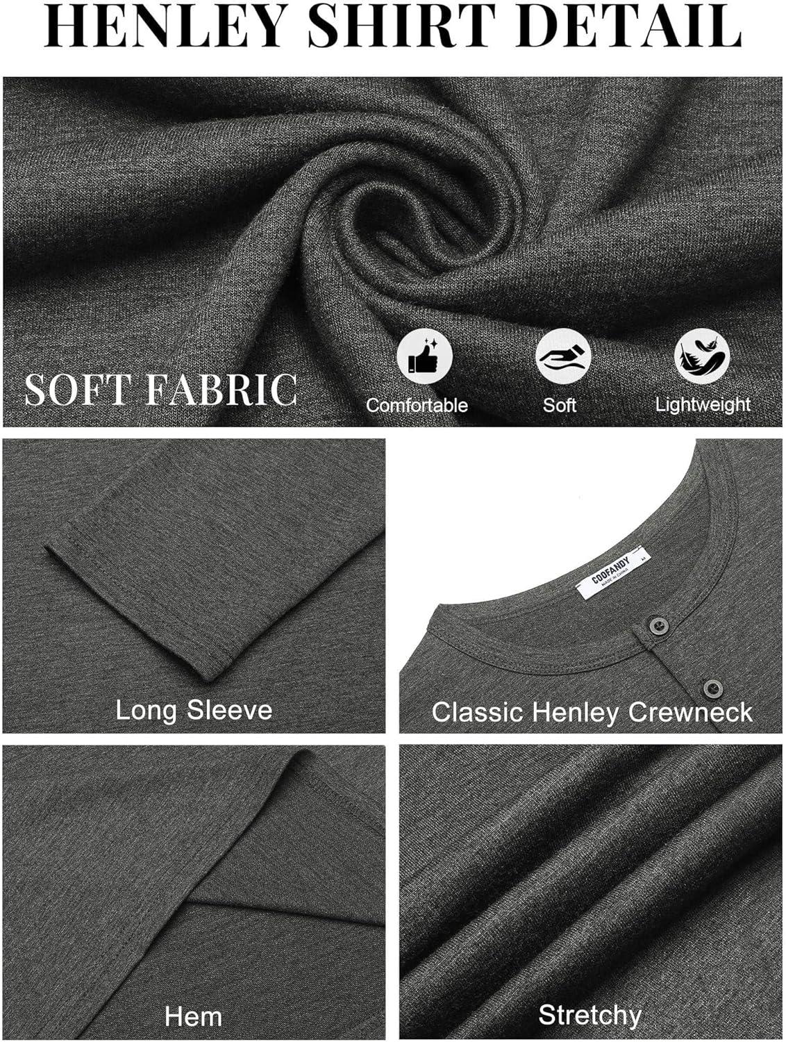 imageCOOFANDY Henley Shirts for Men Long Sleeve T Shirts Textured Casual Stretch Fashion Pullover Lightweight Fall TopsDark Grey