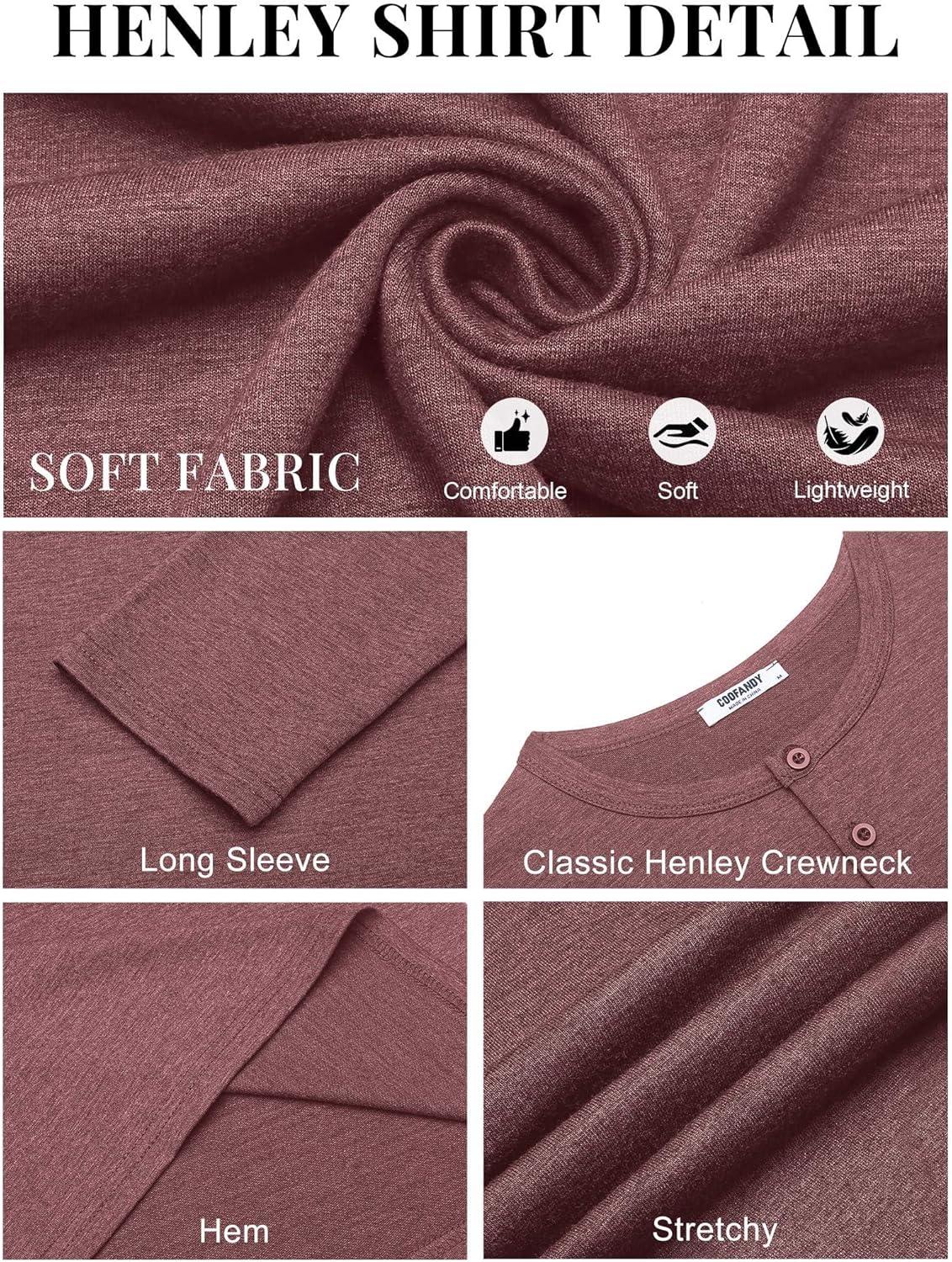 imageCOOFANDY Henley Shirts for Men Long Sleeve T Shirts Textured Casual Stretch Fashion Pullover Lightweight Fall TopsDark Red