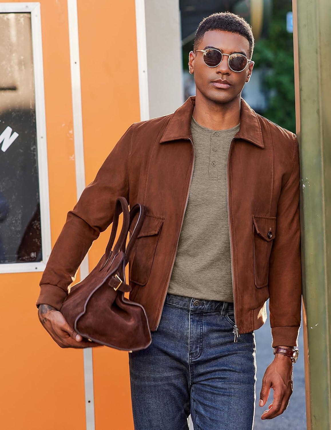 imageCOOFANDY Henley Shirts for Men Long Sleeve T Shirts Textured Casual Stretch Fashion Pullover Lightweight Fall TopsKhaki