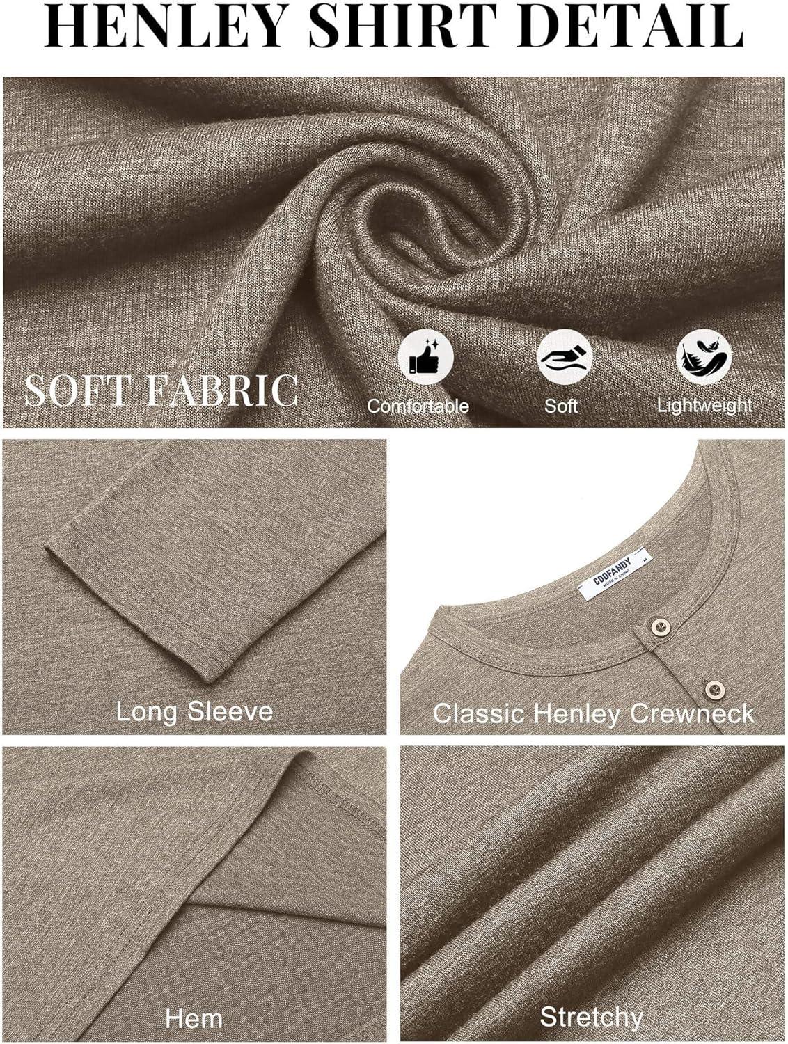 imageCOOFANDY Henley Shirts for Men Long Sleeve T Shirts Textured Casual Stretch Fashion Pullover Lightweight Fall TopsKhaki