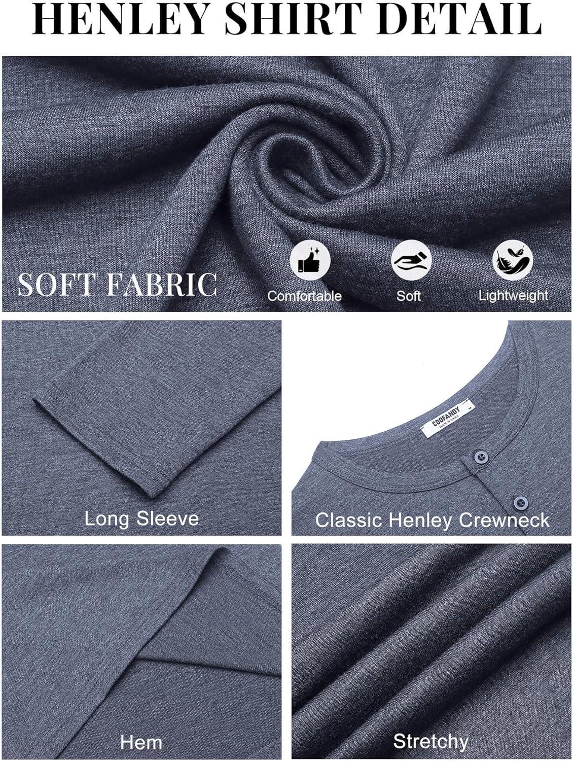 imageCOOFANDY Henley Shirts for Men Long Sleeve T Shirts Textured Casual Stretch Fashion Pullover Lightweight Fall TopsNavy Blue