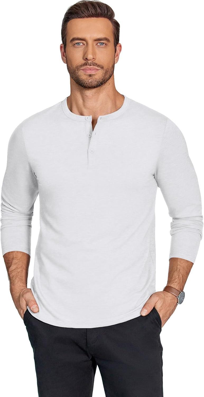 imageCOOFANDY Henley Shirts for Men Long Sleeve T Shirts Textured Casual Stretch Fashion Pullover Lightweight Fall TopsWhite