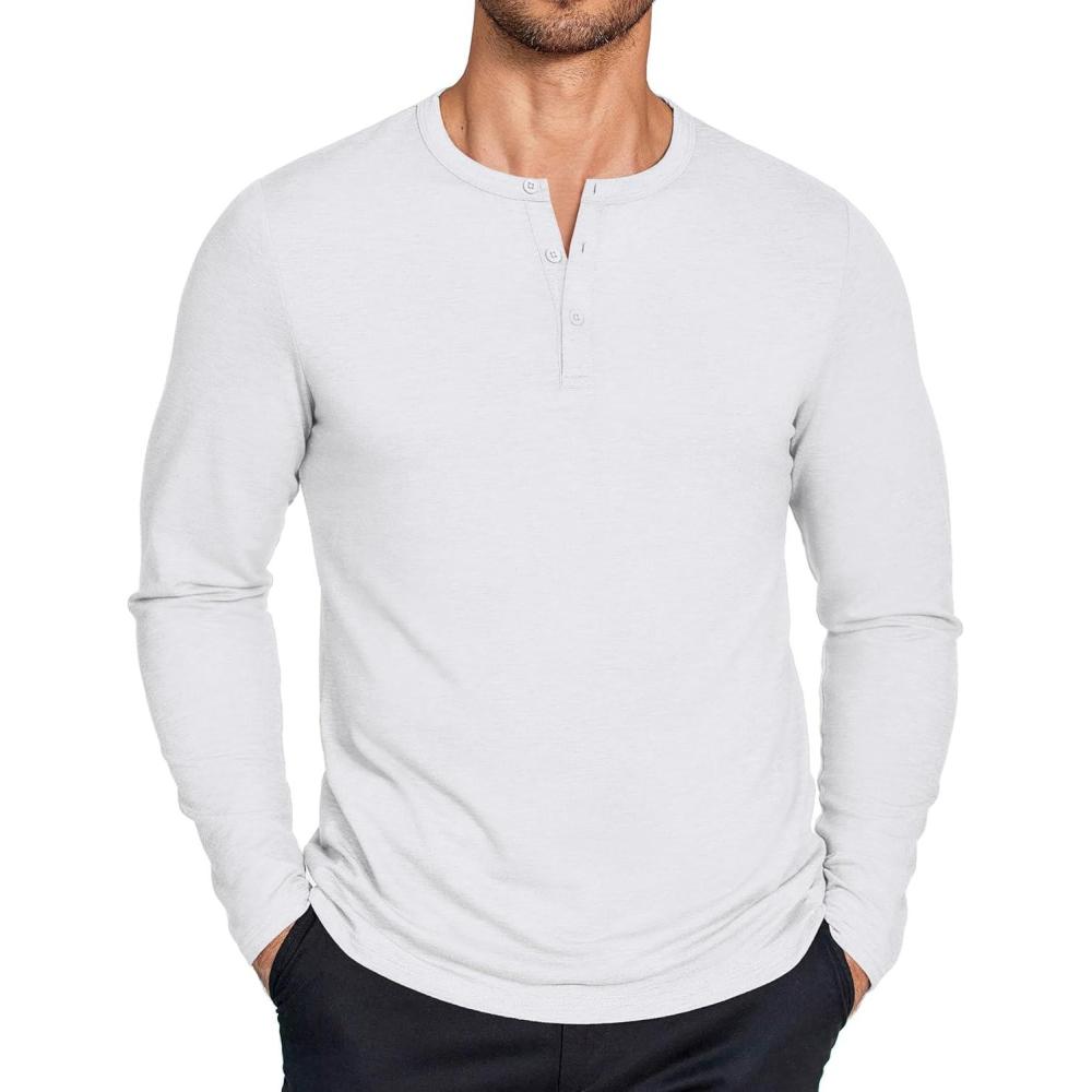 imageCOOFANDY Henley Shirts for Men Long Sleeve T Shirts Textured Casual Stretch Fashion Pullover Lightweight Fall TopsWhite