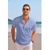 imageCOOFANDY Mens Linen Henley Shirt Short Sleeve Casual Summer Beach Hippie T ShirtsStriped Blue