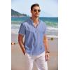 imageCOOFANDY Mens Linen Henley Shirt Short Sleeve Casual Summer Beach Hippie T ShirtsStriped Blue