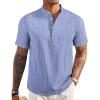 imageCOOFANDY Mens Linen Henley Shirt Short Sleeve Casual Summer Beach Hippie T ShirtsStriped Blue