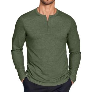 imageCOOFANDY Henley Shirts for Men Long Sleeve T Shirts Textured Casual Stretch Fashion Pullover Lightweight Fall TopsArmy Green