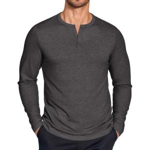 imageCOOFANDY Henley Shirts for Men Long Sleeve T Shirts Textured Casual Stretch Fashion Pullover Lightweight Fall TopsDark Grey