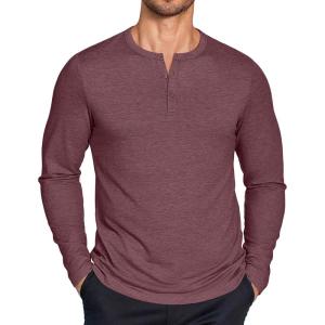 imageCOOFANDY Henley Shirts for Men Long Sleeve T Shirts Textured Casual Stretch Fashion Pullover Lightweight Fall TopsDark Red