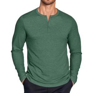 imageCOOFANDY Henley Shirts for Men Long Sleeve T Shirts Textured Casual Stretch Fashion Pullover Lightweight Fall TopsGreen