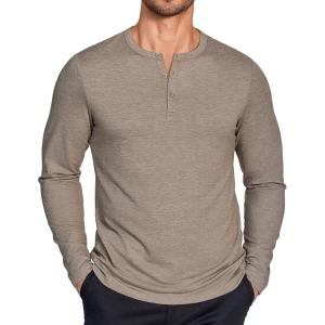 imageCOOFANDY Henley Shirts for Men Long Sleeve T Shirts Textured Casual Stretch Fashion Pullover Lightweight Fall TopsKhaki
