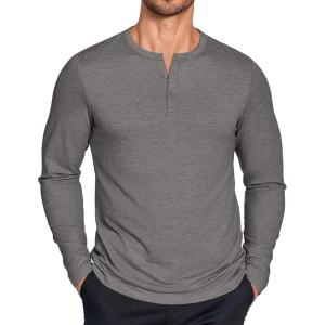 imageCOOFANDY Henley Shirts for Men Long Sleeve T Shirts Textured Casual Stretch Fashion Pullover Lightweight Fall TopsLight Grey