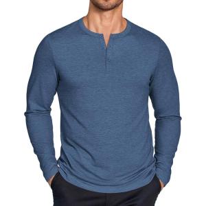 imageCOOFANDY Henley Shirts for Men Long Sleeve T Shirts Textured Casual Stretch Fashion Pullover Lightweight Fall TopsNavy