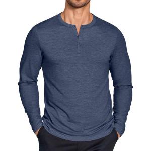 imageCOOFANDY Henley Shirts for Men Long Sleeve T Shirts Textured Casual Stretch Fashion Pullover Lightweight Fall TopsNavy Blue